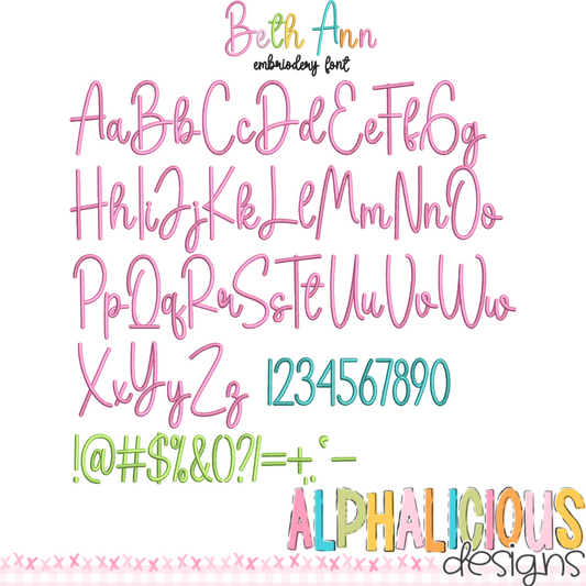 Beth Ann Embroidery Font