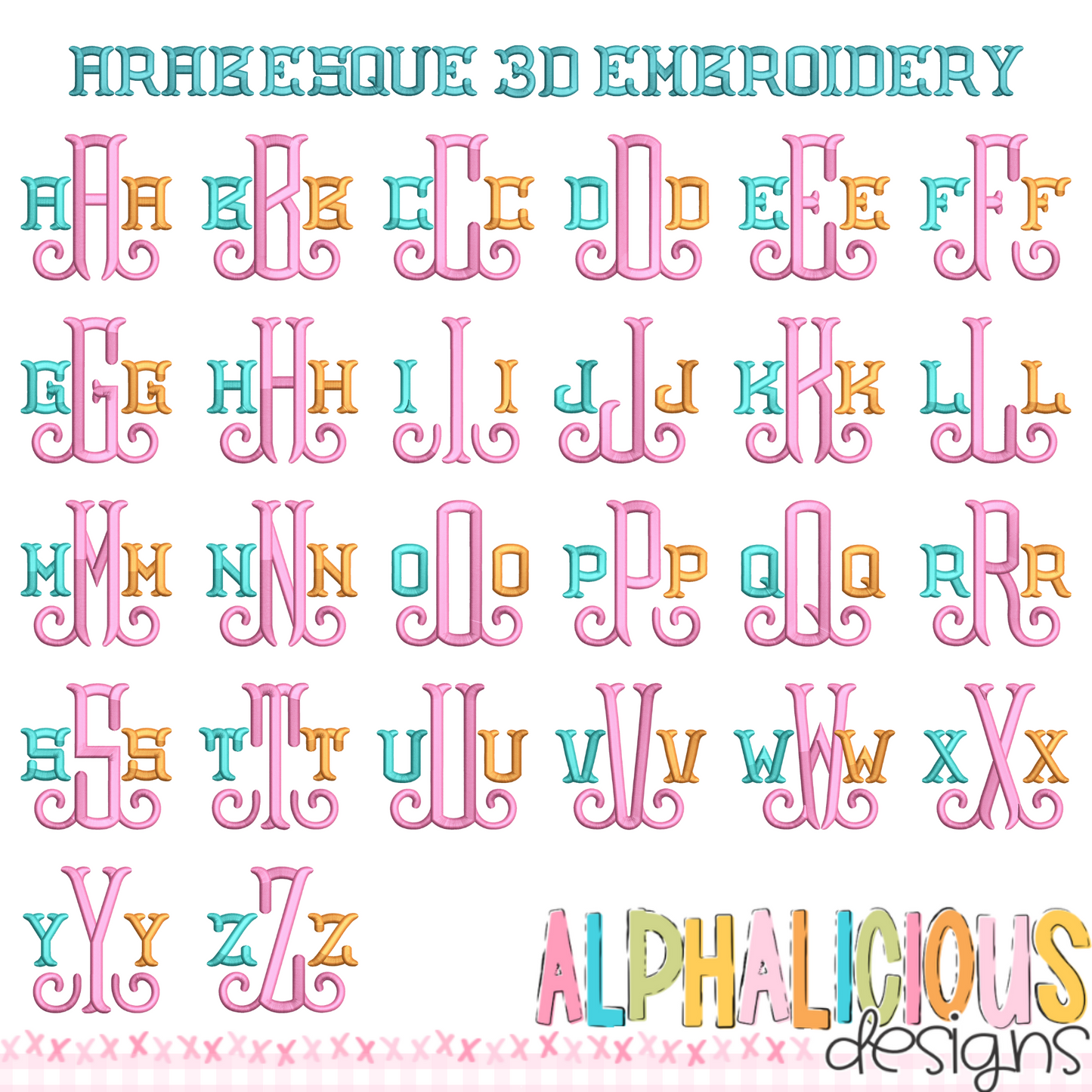 Arabesque 3-D Embroidery Font