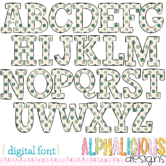 Whimsy- Light Green/Dark Green Dots- Doodle Font