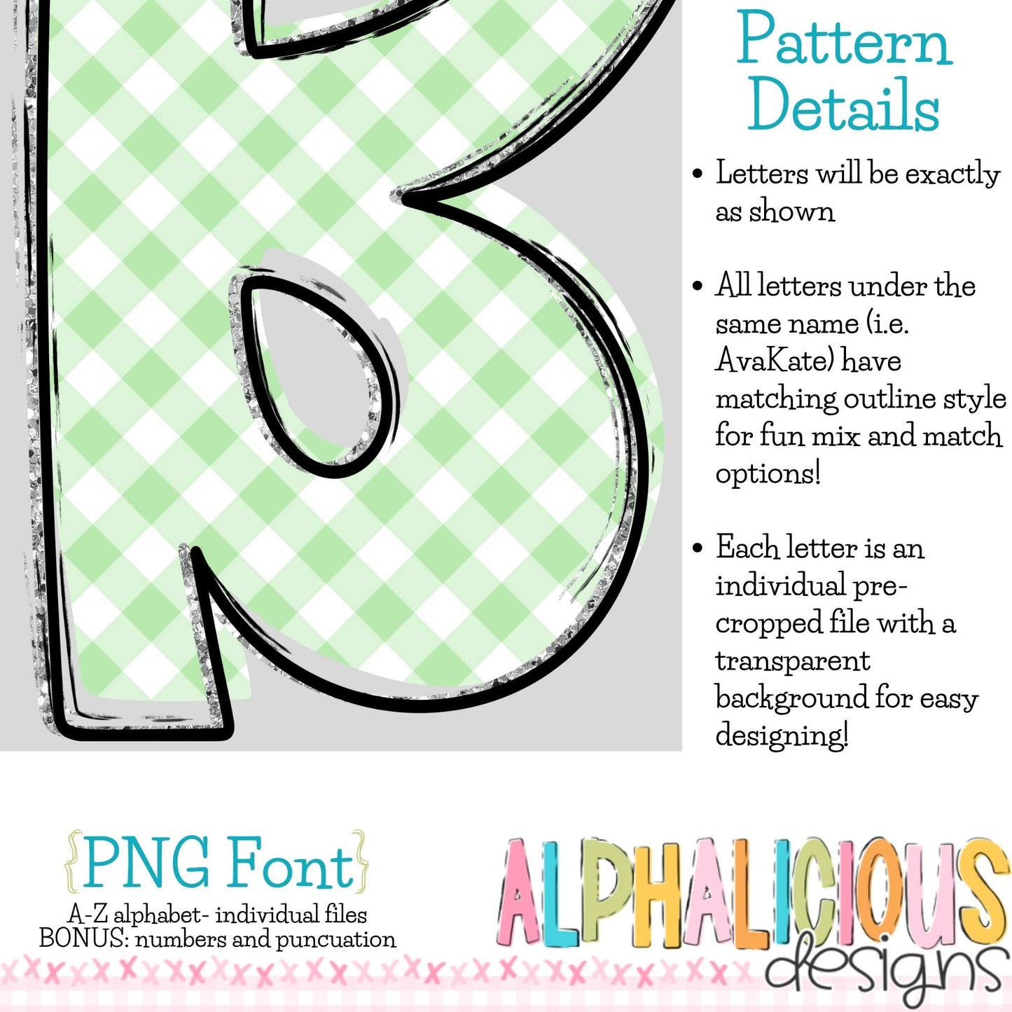 Ava Kate PNG Font- SM Diag Gingham- Green