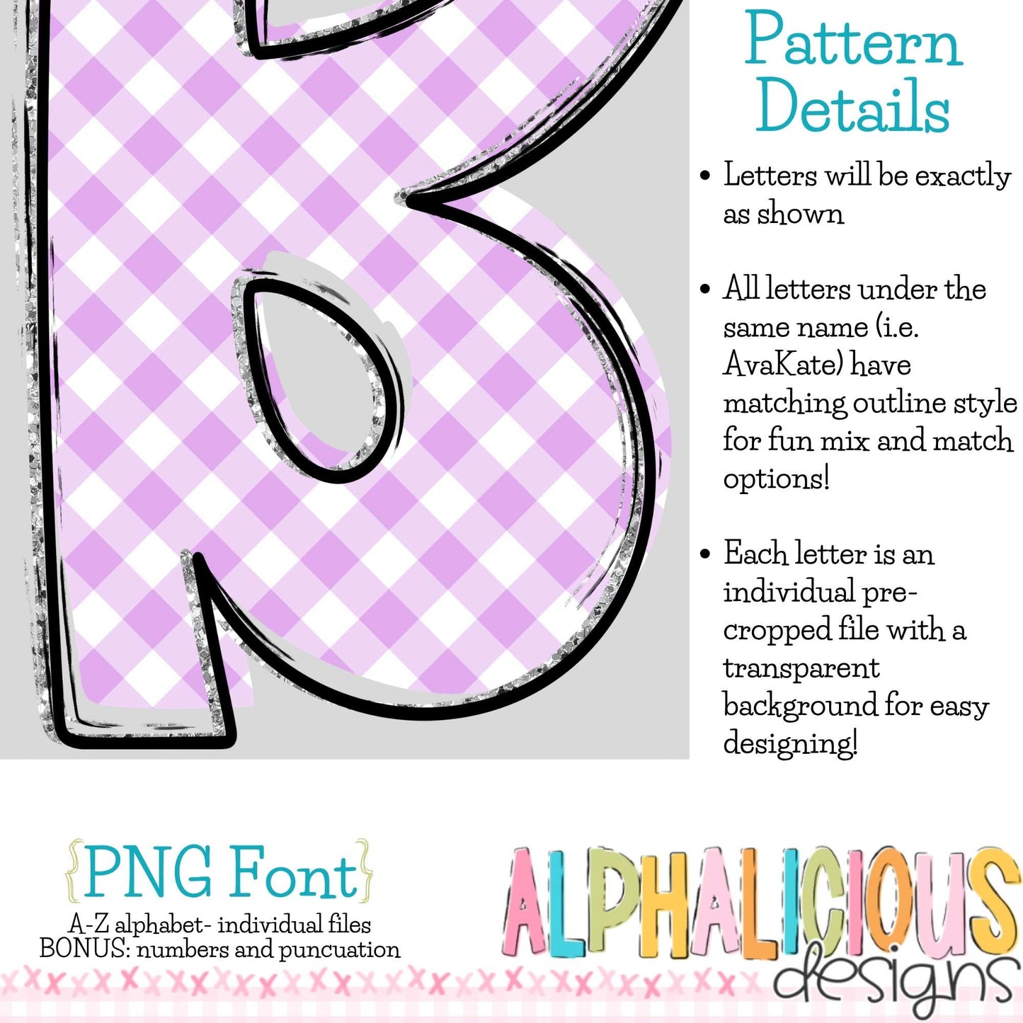 Ava Kate PNG Font- SM Diag Gingham- Lt Purple