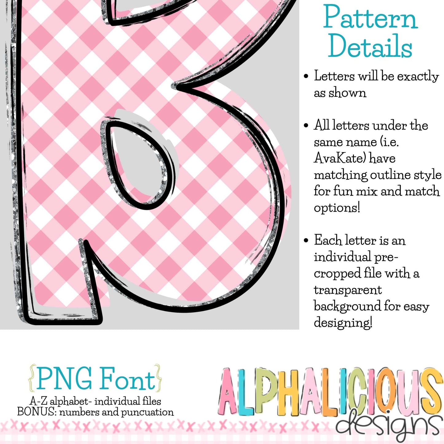 Ava Kate PNG Font- SM Diag Gingham- Pink