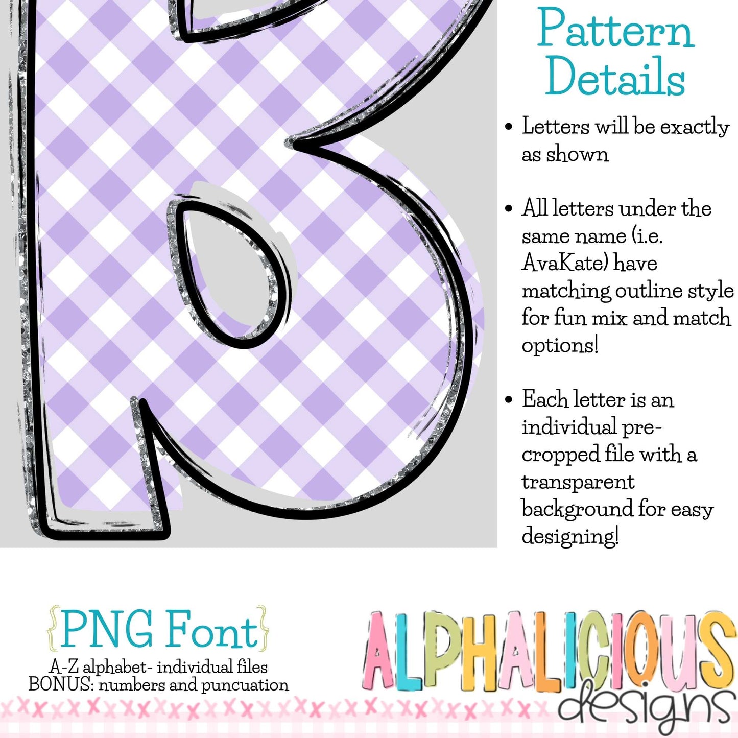 Ava Kate PNG Font- SM Diag Gingham- Purple