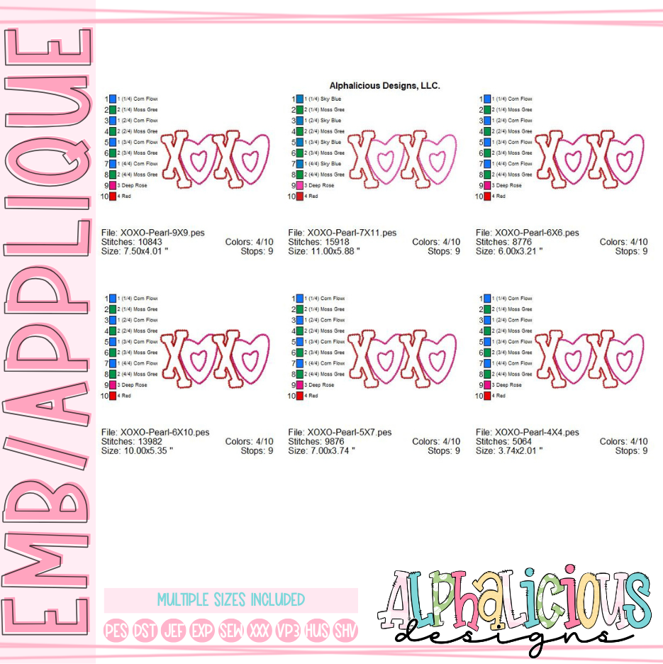 Valentine's XOXO- Applique- Pearl