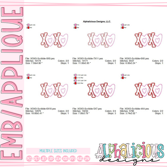 Valentine's XOXO- Embroidery- Scribble