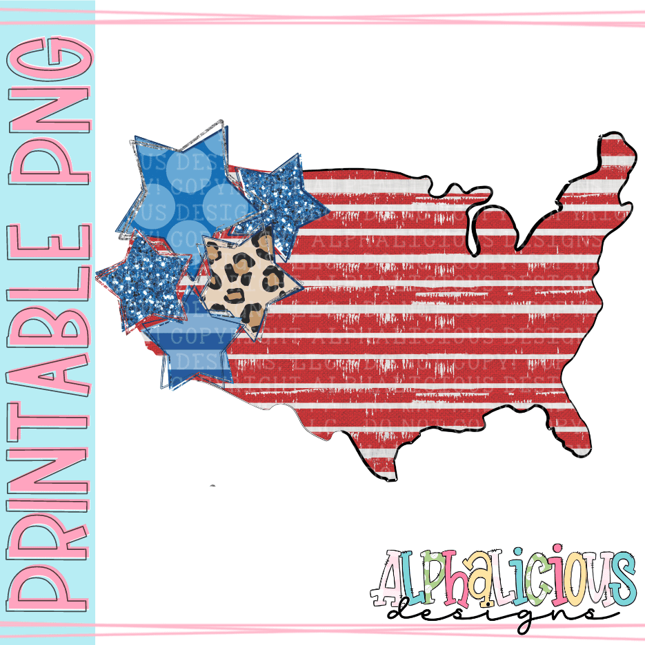 USA with Stars- Vintage- PNG