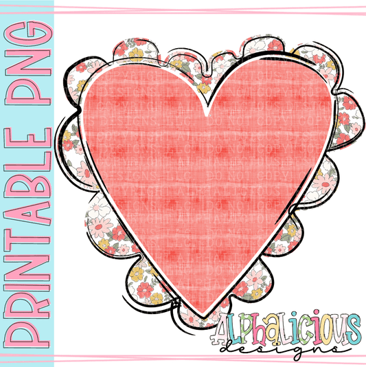 Scalloped Heart- Floral- PNG