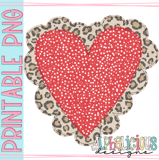 Scalloped Heart- Leopard- FauxApplique- PNG