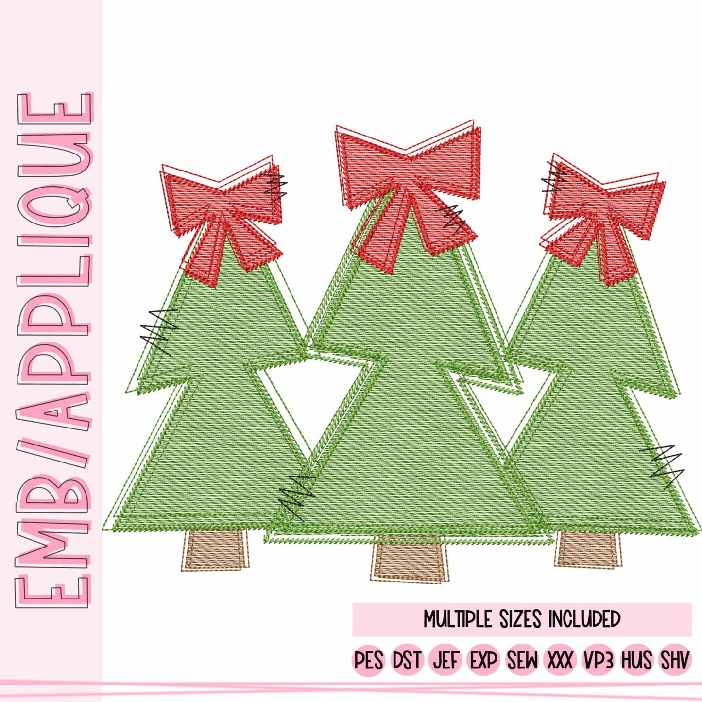 Funky Trees with Bow - Three In A Row - Sketch
