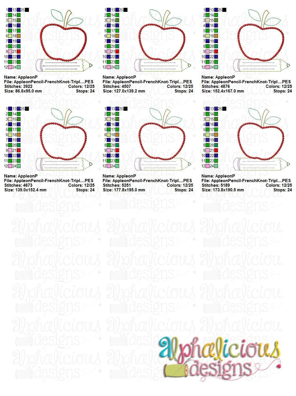 Apple on Pencil - French Knot - Triple Bean