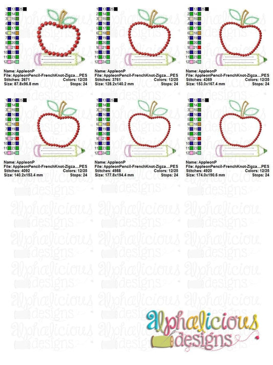 Apple on Pencil - French Knot - ZigZag