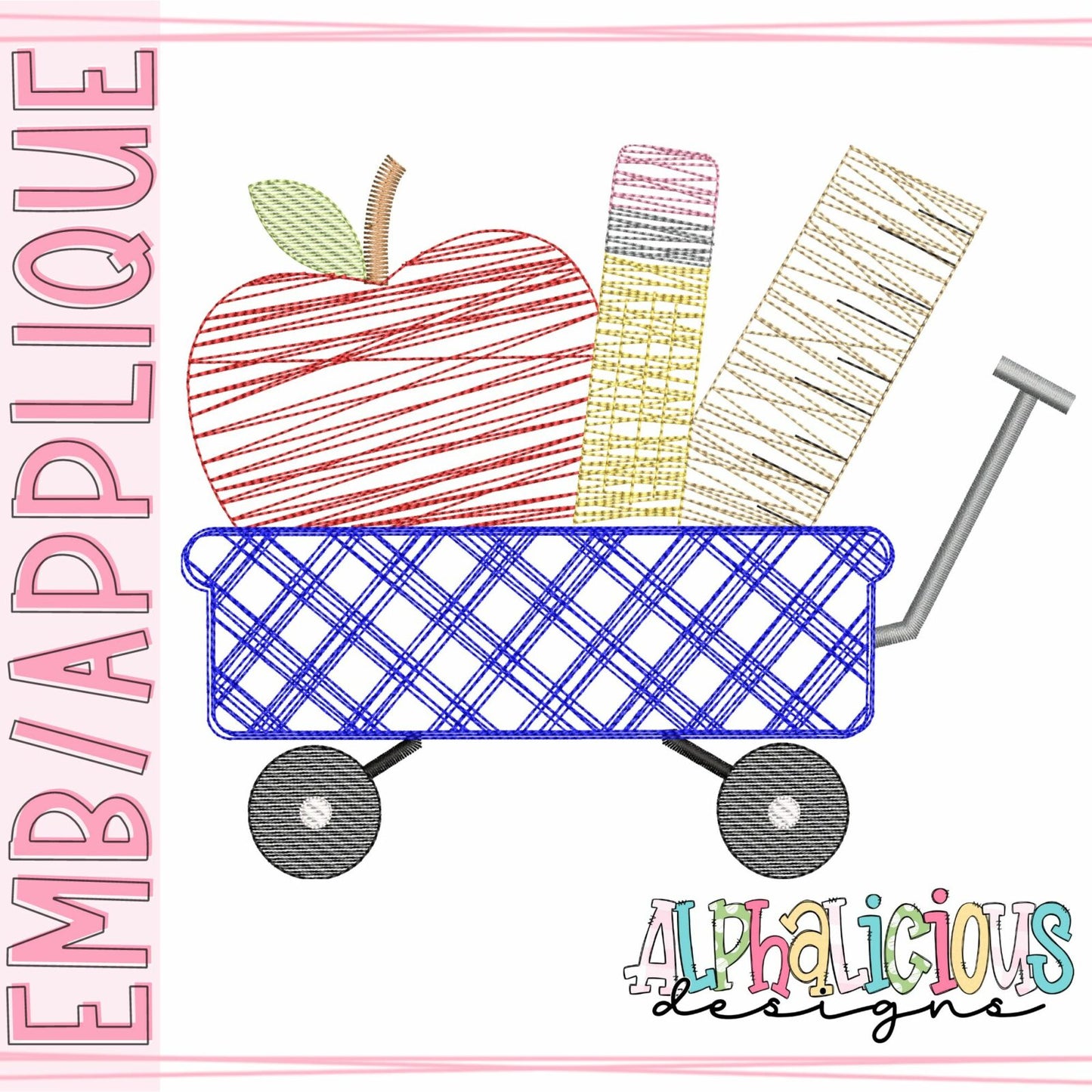 Back to School Wagon - Scribble Plaid Fill