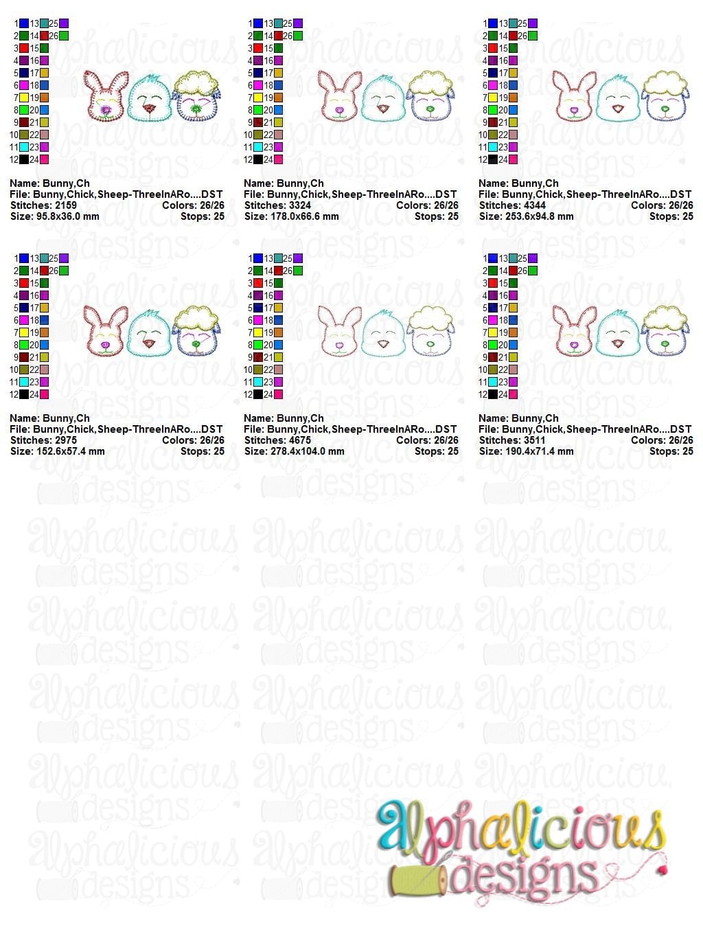 Bunny Chick Sheep-Three In A Row-Blanket