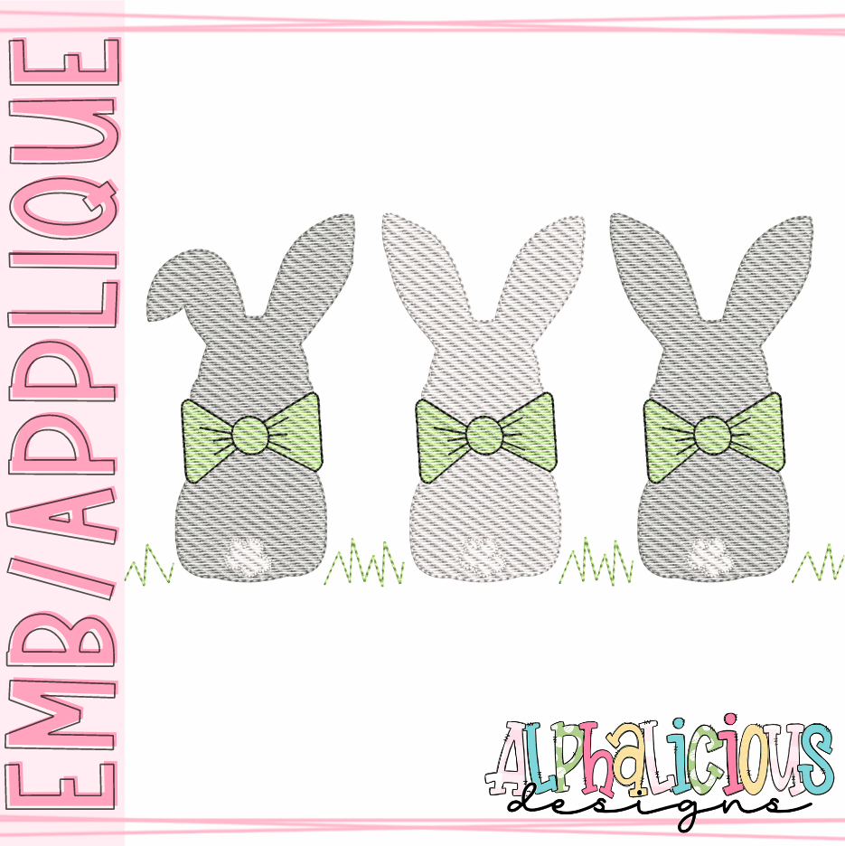 Bunny Trio with Bowties-Three In A Row- Sketch