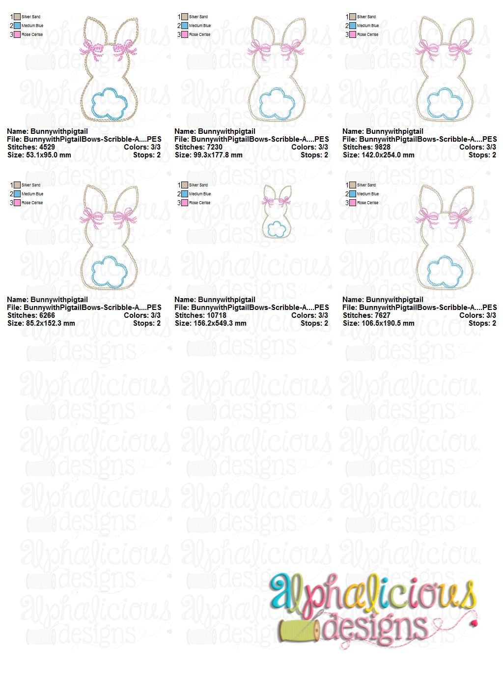 Bunny with Pigtail Bows - Scribble