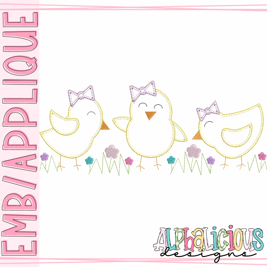 Chicks in Grass with Bows-Three In A Row- Blanket