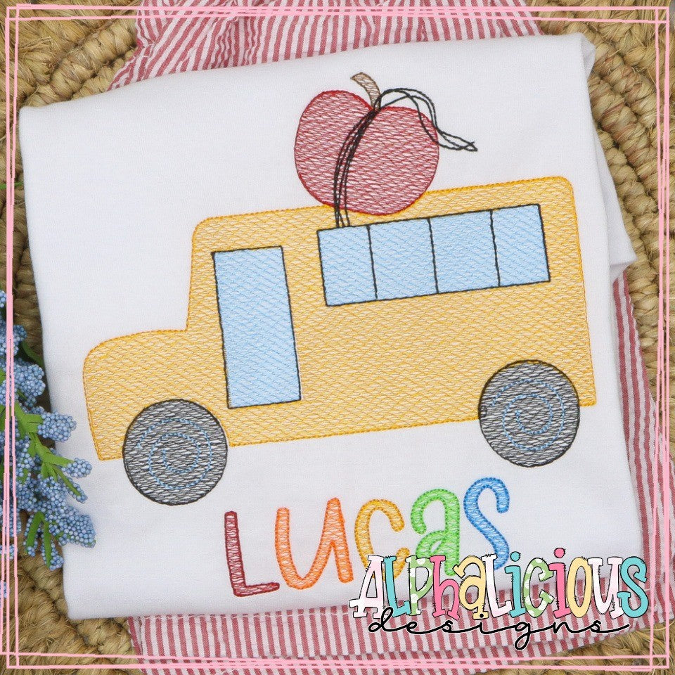 School Bus With Apple On Top - Sketch