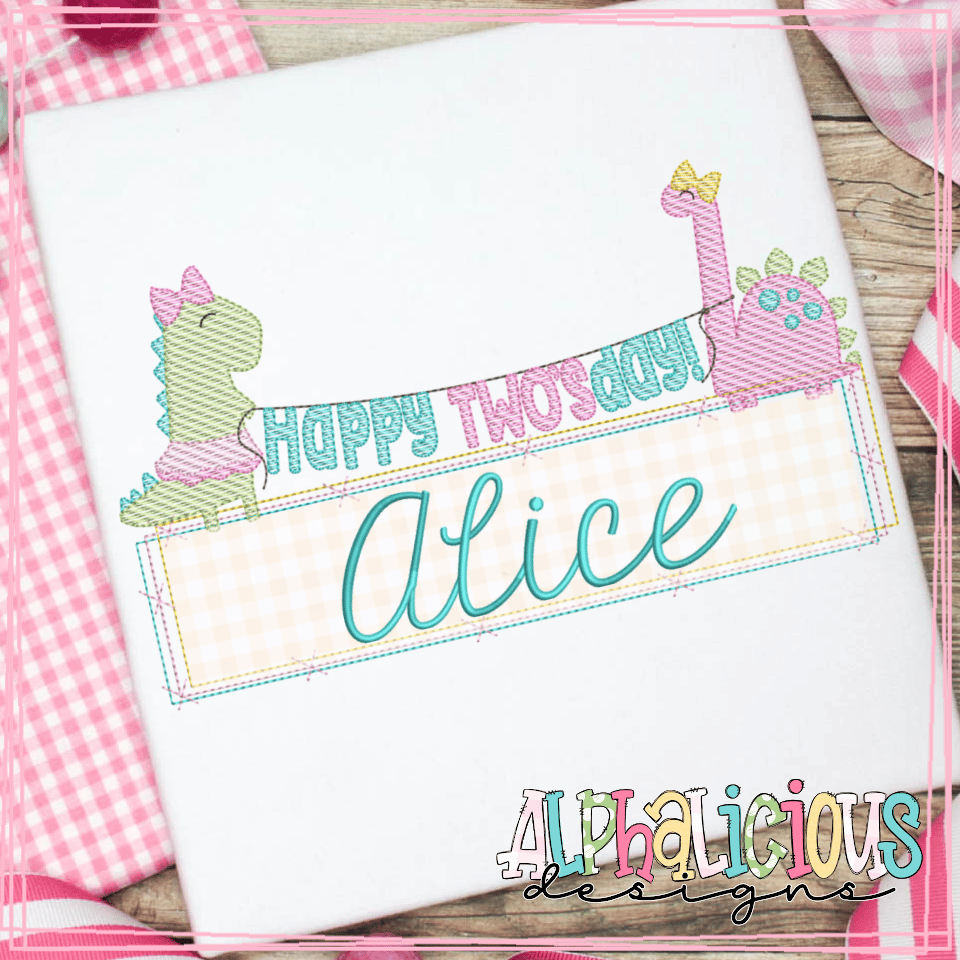 Dino Girls Bunting- Twos Day- Sketch