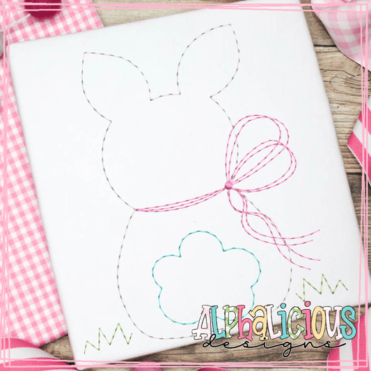 Easter Bunny with Tied Bow- Faux Hand Stitched