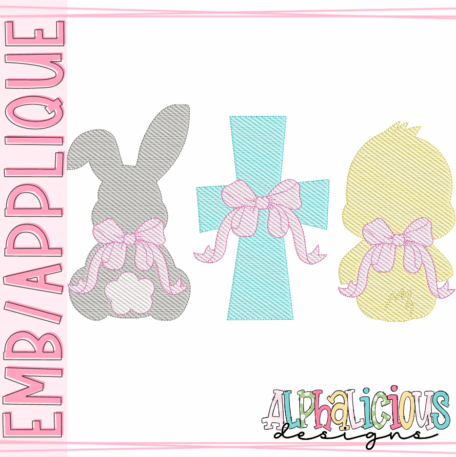 Bunny, Cross, Chick with Bow- Three In A Row- Sketch