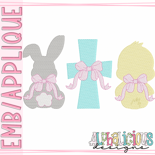 Bunny, Cross, Chick with Bow- Three In A Row- Sketch