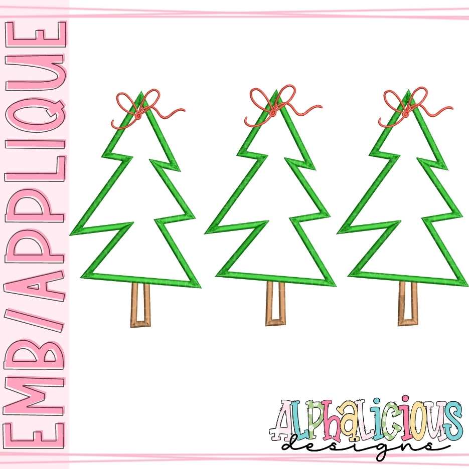 Simple Holiday Trees with Bow - Three in a Row - Satin