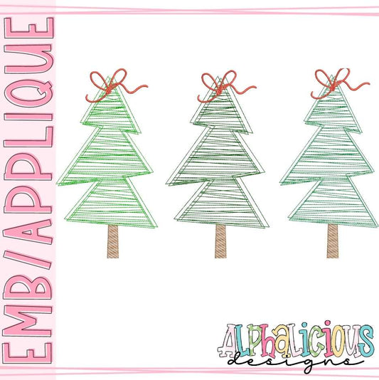 Simple Holiday Trees with Bow - Three in a Row - Scribble