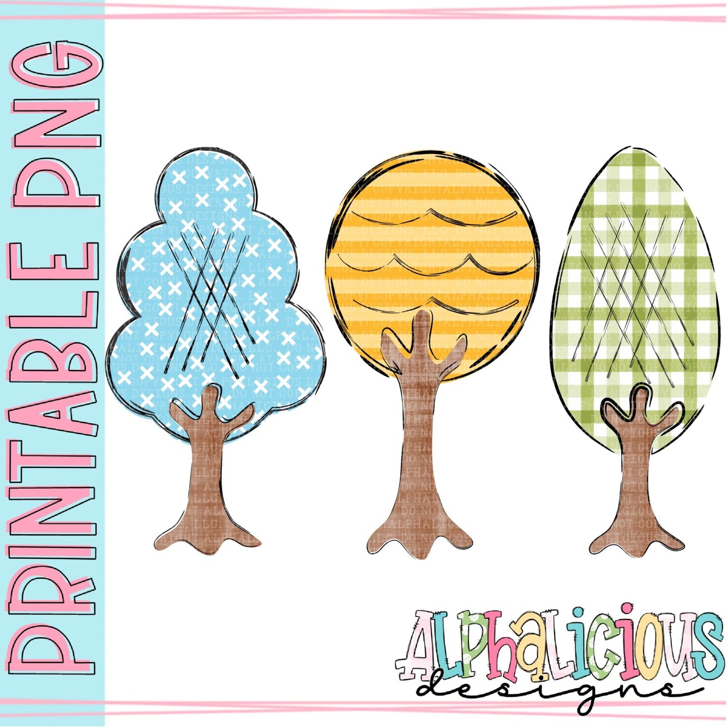 Fall Trees - Blue Yellow Green - Printable PNG