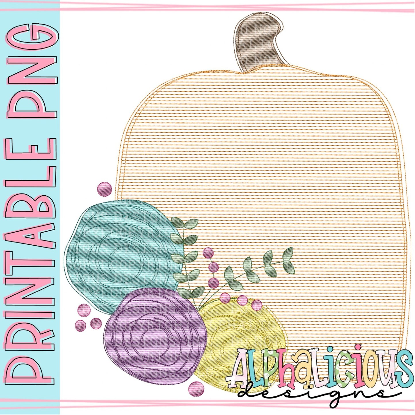 Floral Pumpkin - Sketchy PNG - Printable