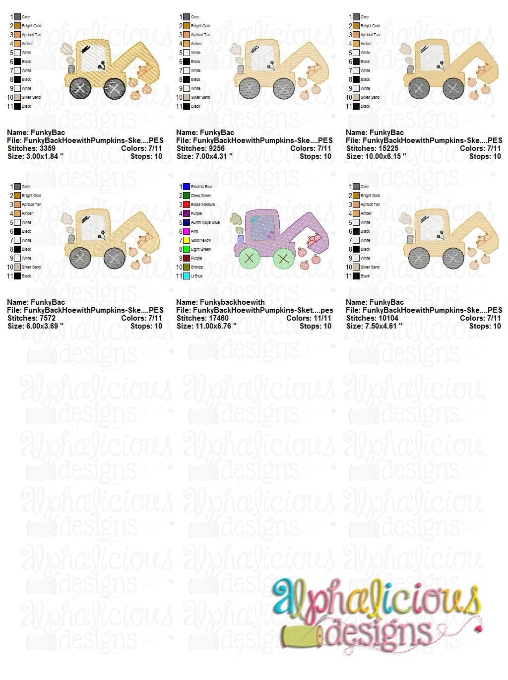 Funky Backhoe with Pumpkins - Sketch