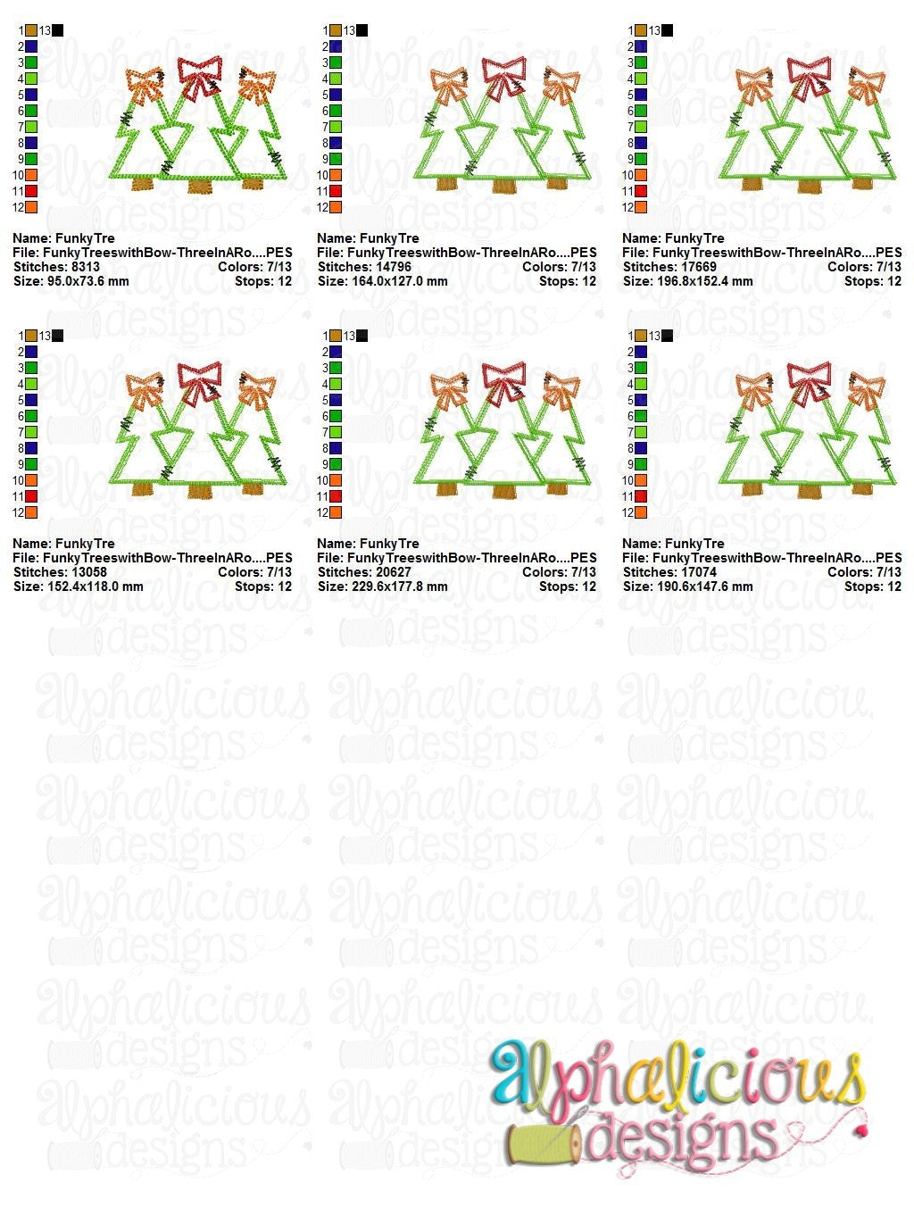 Funky Trees with Bow - Three In A Row - Blanket