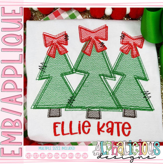 Funky Trees with Bow - Three In A Row - Sketch