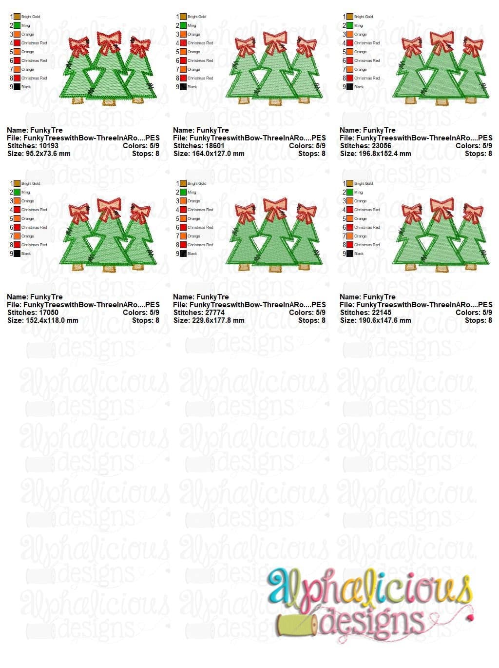 Funky Trees with Bow - Three In A Row - Sketch