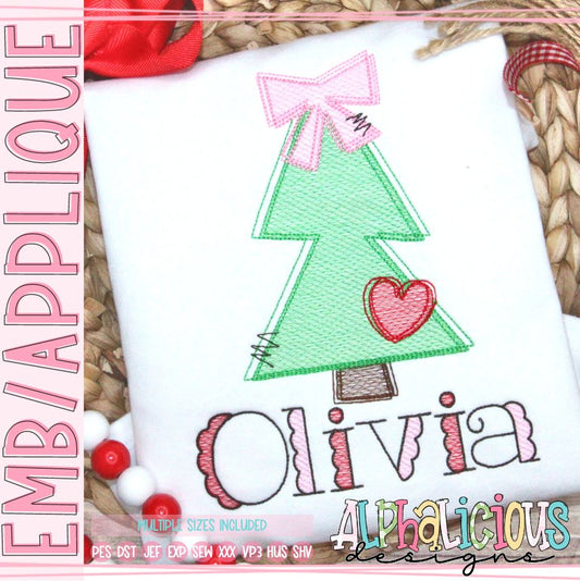 Funky Trees with Bow and Heart - Sketch