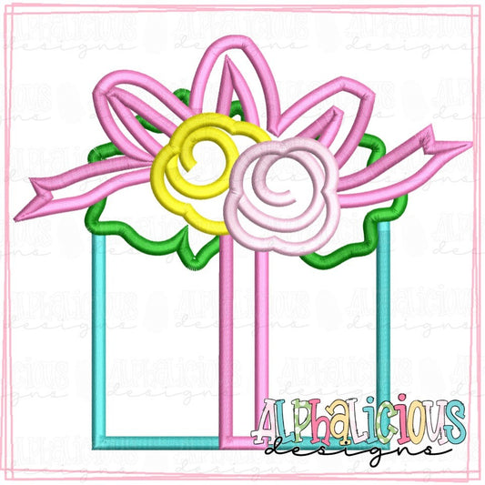 Gift with Flowers and Bow - Satin