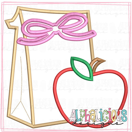 Lunch Bag with Apple and Bow - Satin