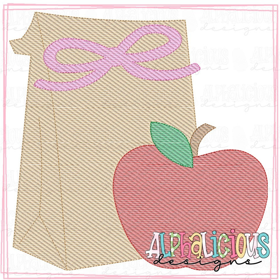 Lunch Bag with Apple and Bow - Sketch