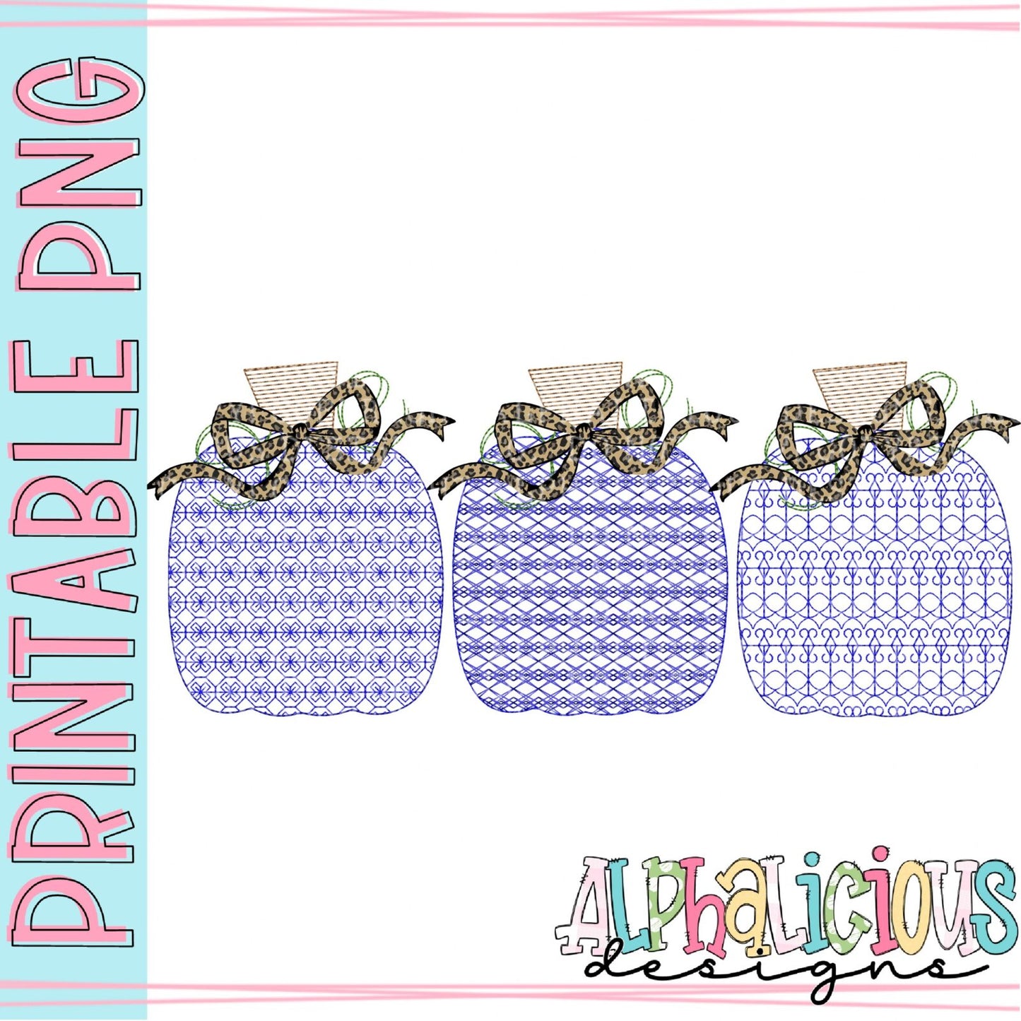 Ornate Pumpkins with Leopard Bows - Printable PNG