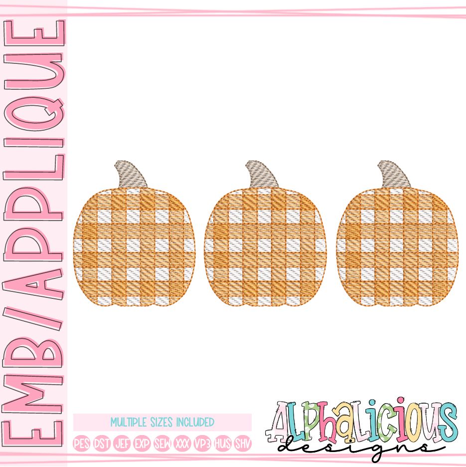 Pumpkins - Gingham - Three In A Row - Sketch