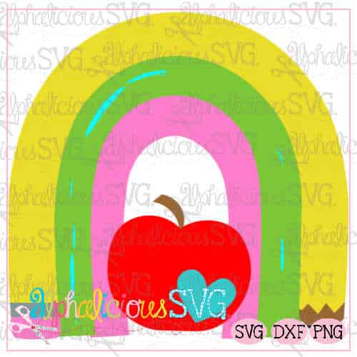 Rainbow with Pencil and Apple - SVG