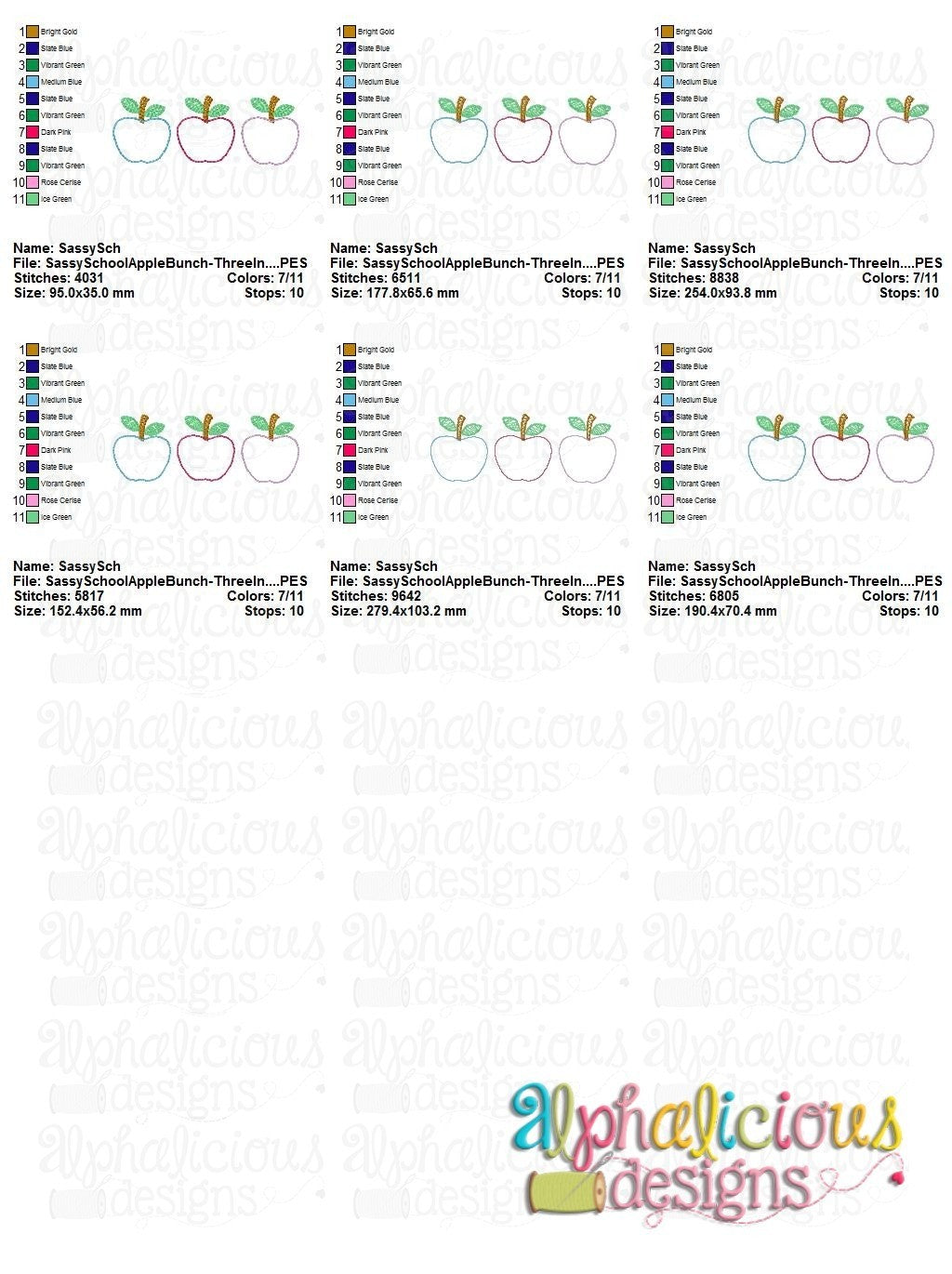 Sassy School Apple Bunch - Three in a Row - Triple Bean