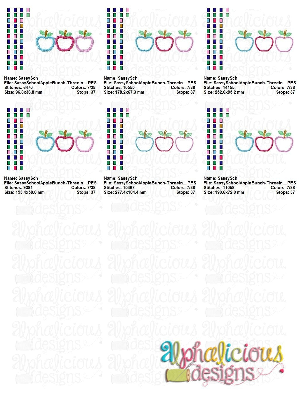 Sassy School Apple Bunch Three In A Row - ZigZag