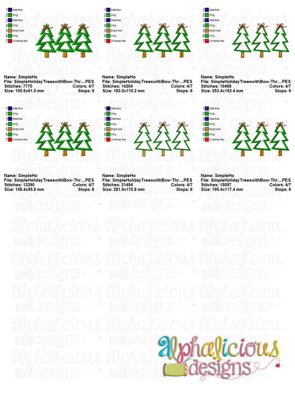 Simple Holiday Trees with Bow - Three in a Row - Satin