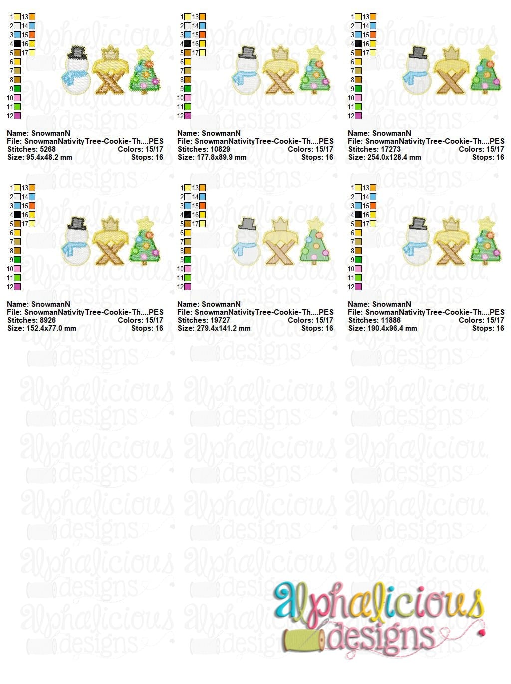 Snowman, Nativity, Tree -Cookie -Three In A Row - Sketch