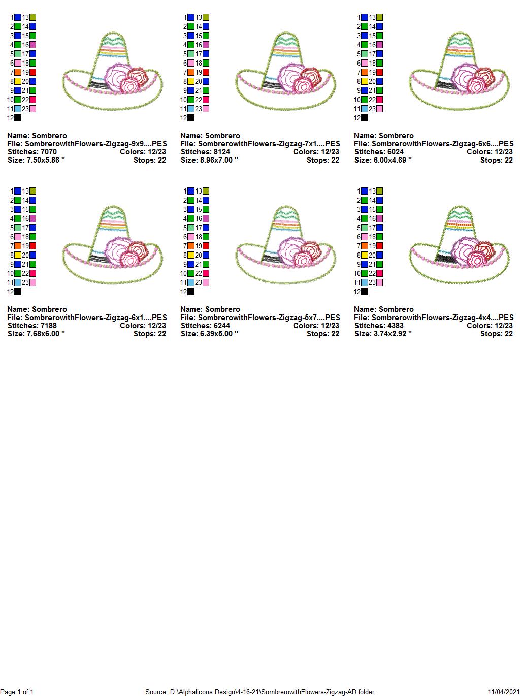 Sombrero with Flowers- Zigzag