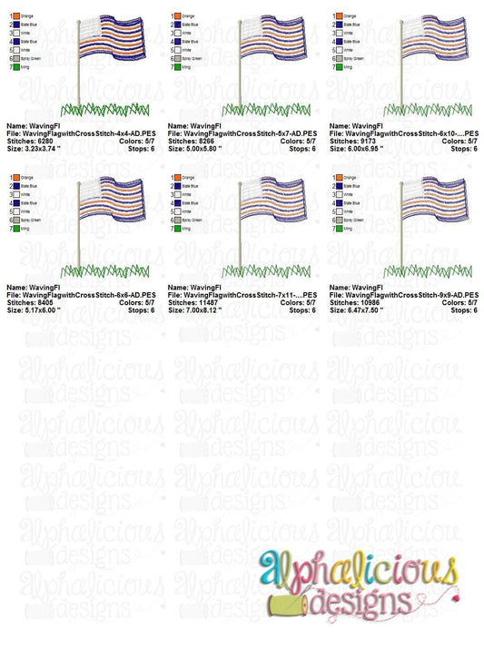 Waving Flag with Cross Stitch