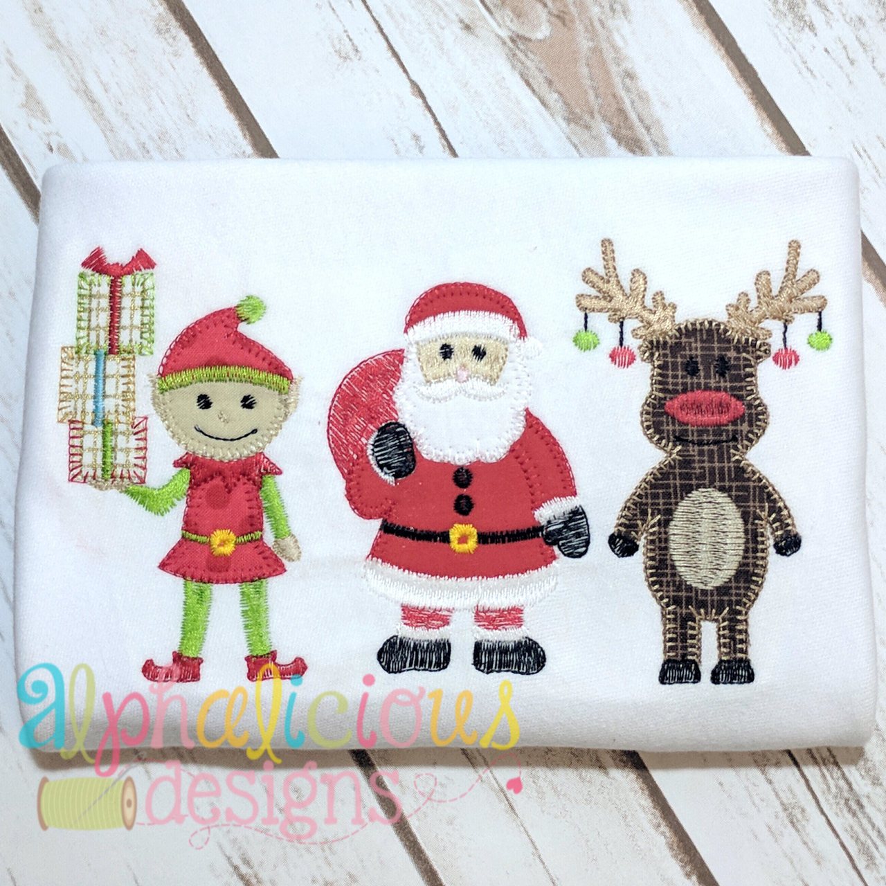 Santa's Helpers Three In A Row Applique- Blanket