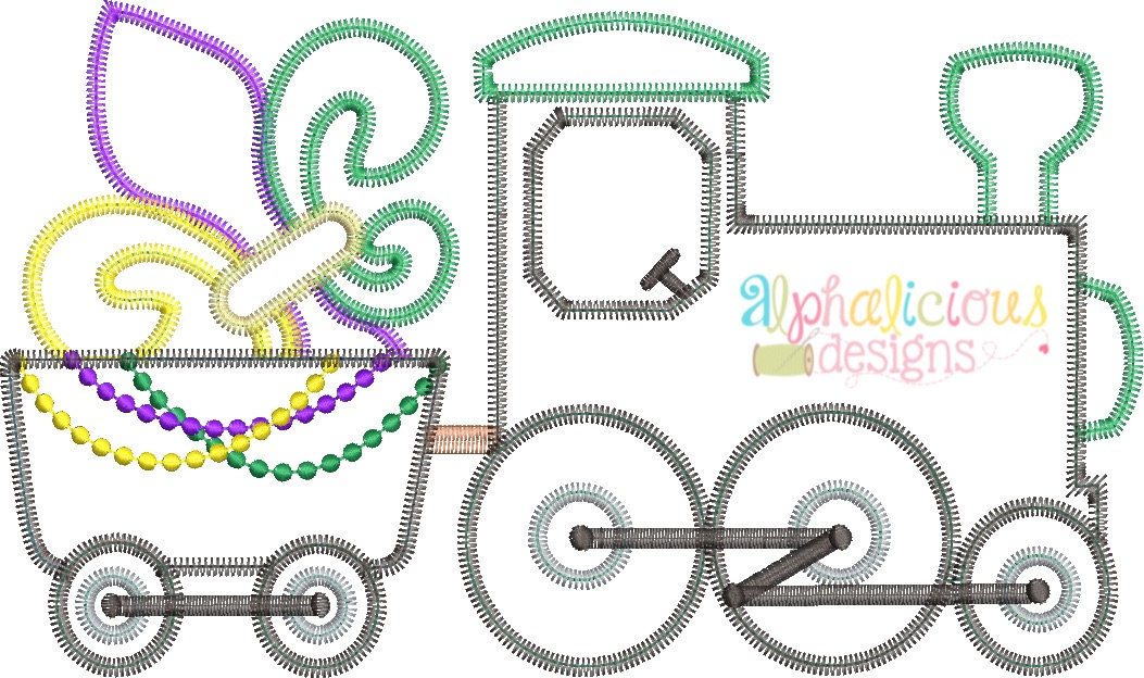 Mardi Gras Train Applique Design- ZigZag