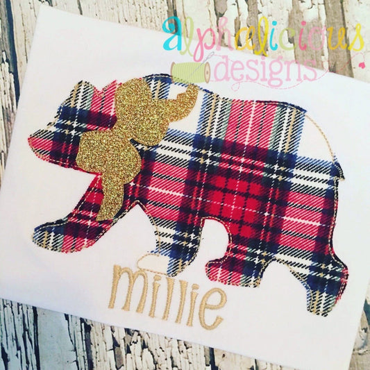 Black Bear with Bow Applique-Triple Bean