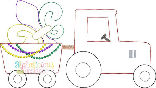 Mardi Gras Tractor Applique Design- Triple Bean